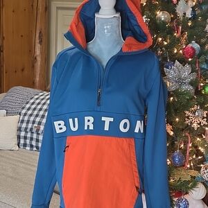 Burton Fat Tire Logp Blue and Orange Half Zip Fleece SKI Hoodie Sz MED